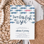 Two if By Sea | Engagement Party Invitation<br><div class="desc">Our coastal chic summer engagement party invitations feature a school of fish in shades of blue,  with a kissing pair of fish in contrasting coral pink. "Two less fish in the  sea" appears in brush calligraphy lettering,  with your engagement party details beneath.</div>