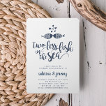 Two if By Sea | Engagement Party Invitation<br><div class="desc">Our coastal chic summer engagement party invitations feature a kissing pair of fish in nautical navy blue. "Two less fish in the  sea" appears in brush calligraphy lettering,  with your engagement party details beneath. Invitations reverse to hand drawn stripes in aqua and white.</div>