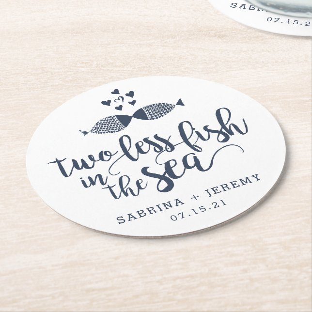 Two if By Sea | Personalised Wedding Round Paper Coaster (Angled)