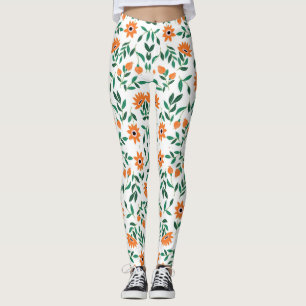Two images of floral leggings showcase