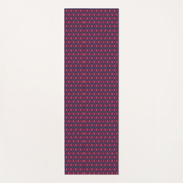 Two images show a purple and pink geometric  yoga mat (Front)