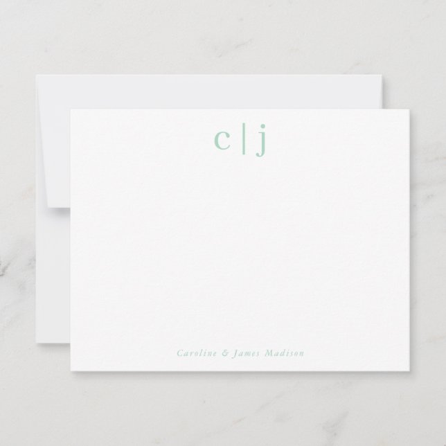 Two Initial Monogram Mint Green Couple Stationery Card (Front)