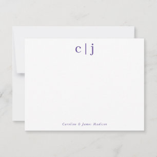 Two Initial Monogram Purple Couple Stationery Card