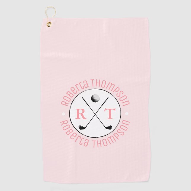 Two-Initials Monogram Feminine Pink Golf Towel (Front)