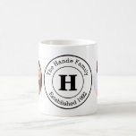Two Instagram Photos and Personalised Monogram Coffee Mug<br><div class="desc">A large bold monogram initial,  family surname and established date in the centre,  with two round photo frames on each side that work with square instagram photos.</div>