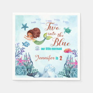 Two into the Blue Brown Mermaid Girls 2nd birthday Napkin