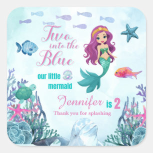 Two into the Blue Purpl Mermaid Girls 2nd birthday Square Sticker