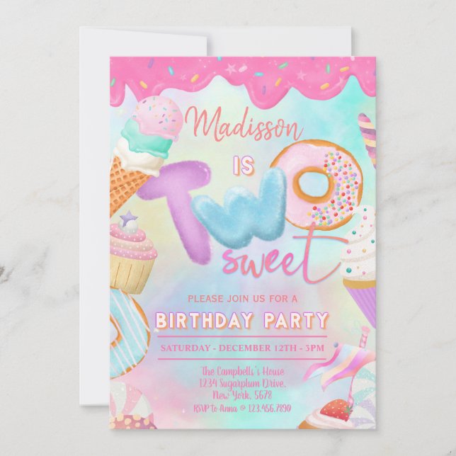 two is so sweet invitation (Front)