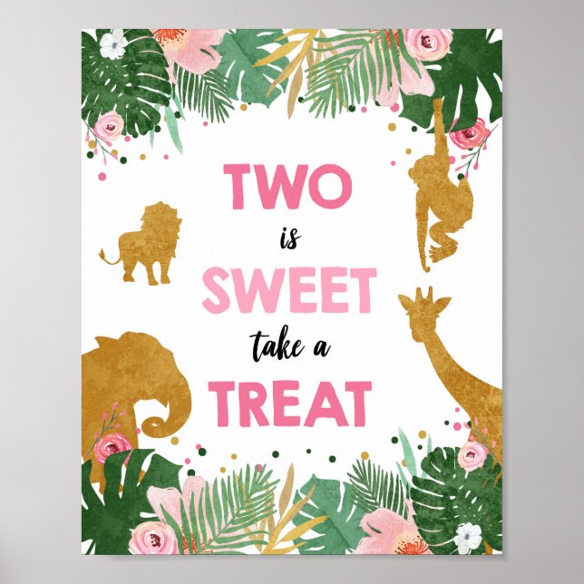 Two is Sweet Safari Animals Girl Birthday Sign (Front)