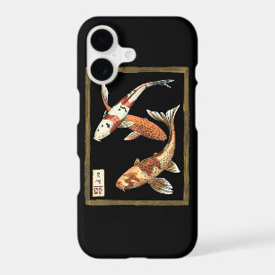 Two Japanese Koi Goldfish on Black Background