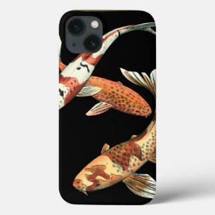 Two Japanese Koi Goldfish on Black Background iPhone 13 Case