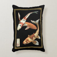 Two Japanese Koi Goldfish on Black Background