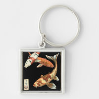 Two Japanese Koi Goldfish on Black Background