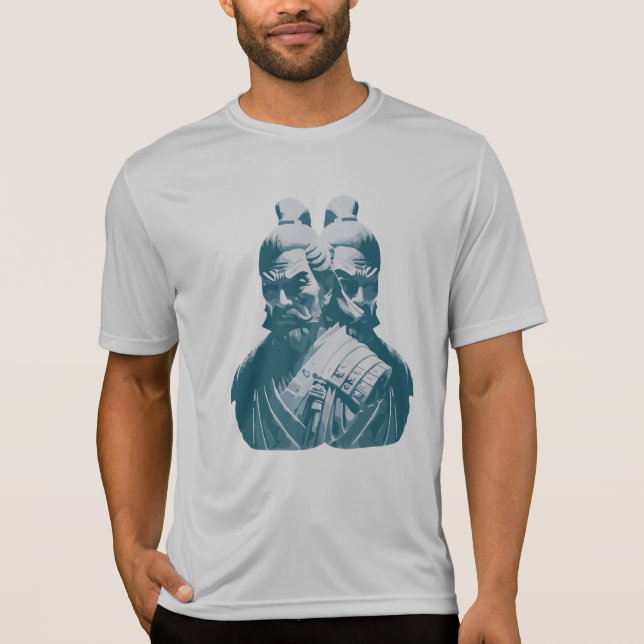 Two Japanese Samurai Statues Design T-Shirt (Front)