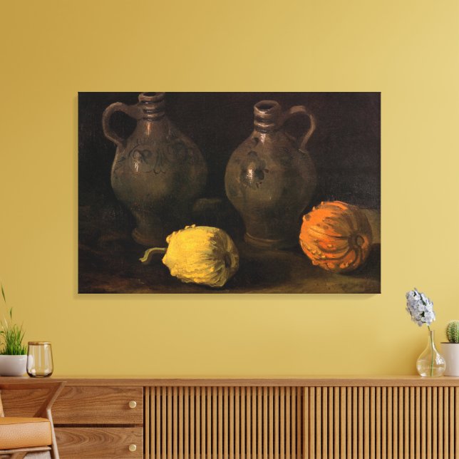 Two Jars and Two Pumpkins by Vincent van Gogh Canvas Print (Insitu(LivingRoom))