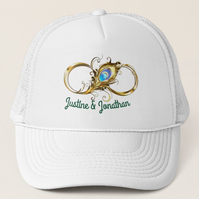 Two Joined Golden Peacock Wedding Bands Trucker Hat (Front)