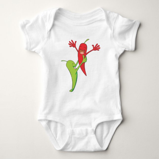 Two Joyful Chilli Pepper Lovers Baby Bodysuit (Front)