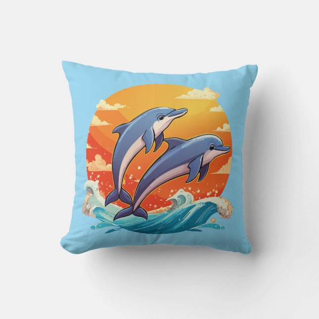 Two jumping cartoon dolphin cushion (Front)