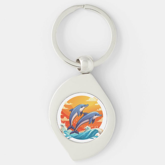Two jumping cartoon dolphin key ring (Front)
