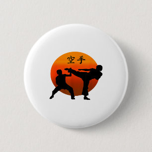 Two Karate Fighters With Rising Sun And Karate Wor 6 Cm Round Badge