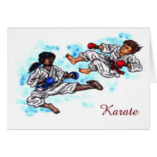 two karate men fighting in tournament battle