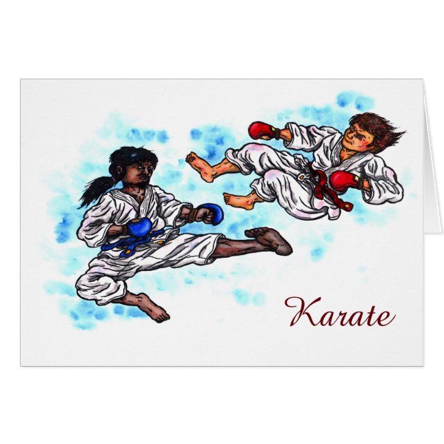 two karate men fighting in tournament battle (Front Horizontal)