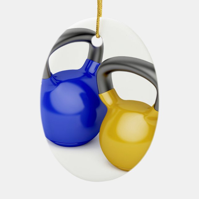 Two kettlebells ceramic tree decoration (Front)