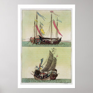 Two kinds of Chinese Junk, illustration from 'Le C Poster