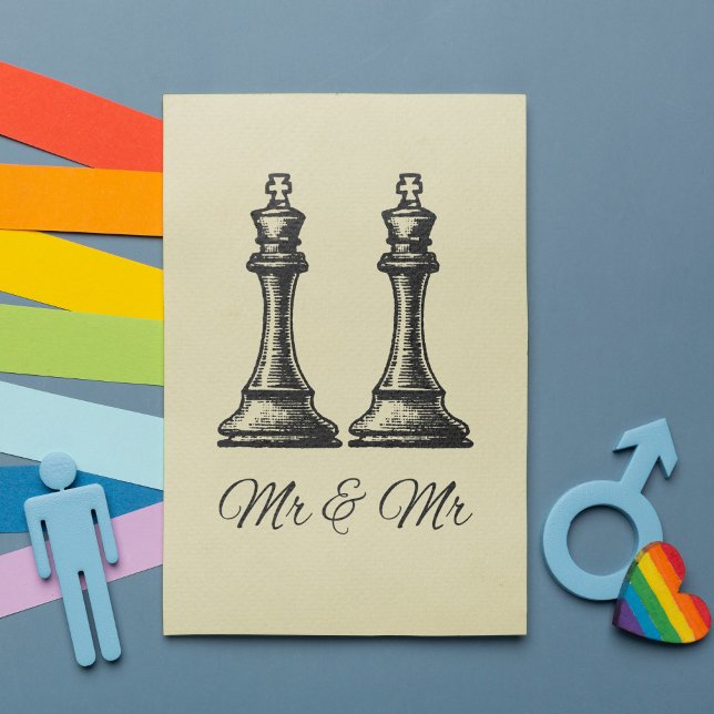 Two Kings Gay Wedding Invitation (To celebrate your special day we present two King chess pieces in an elegant ivory color.)