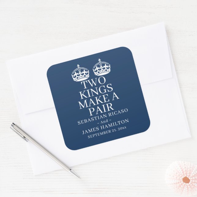 Two Kings Make A Pair Gay Wedding Square Sticker (Envelope)