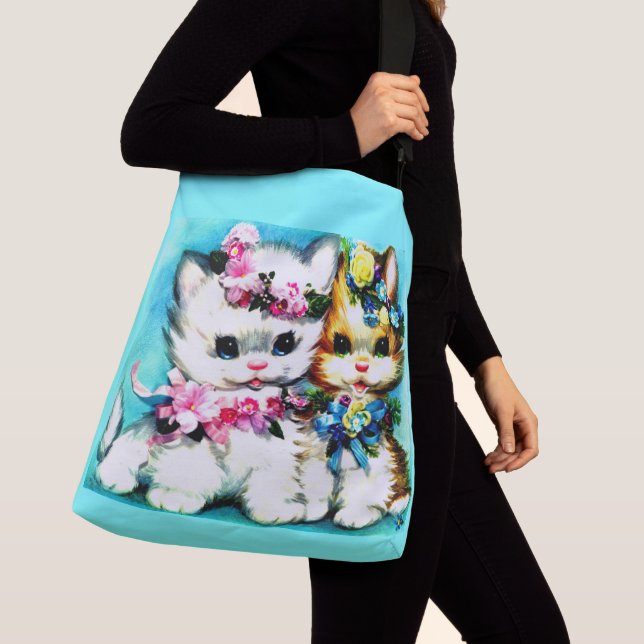 two kittens and lots of flowers crossbody bag (Close Up)