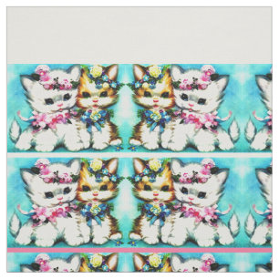two kittens and lots of flowers fabric