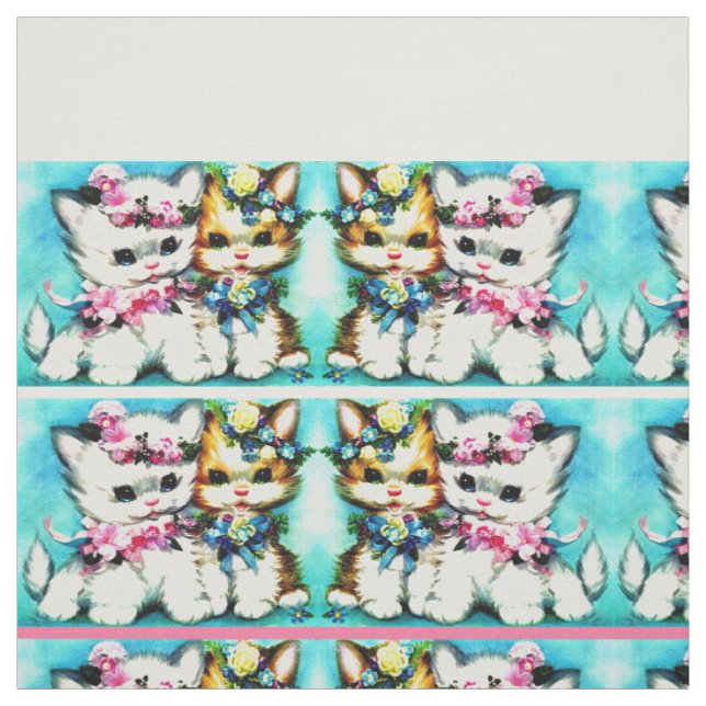 two kittens and lots of flowers fabric (Swatch)