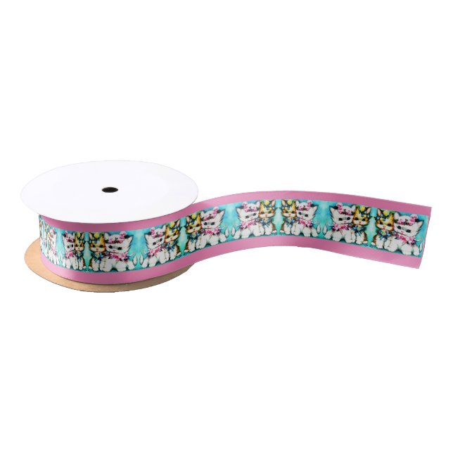 two kittens and lots of flowers satin ribbon (Spool)