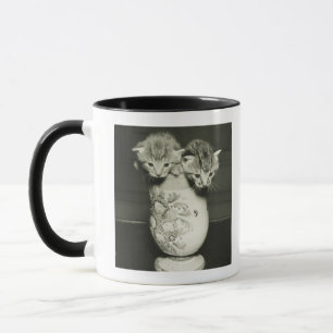 Two kittens hiding in vase, (B&W) Mug