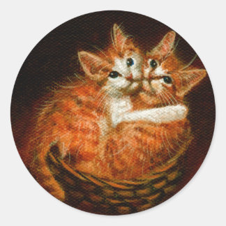 Two Kittens in Basket Stickers