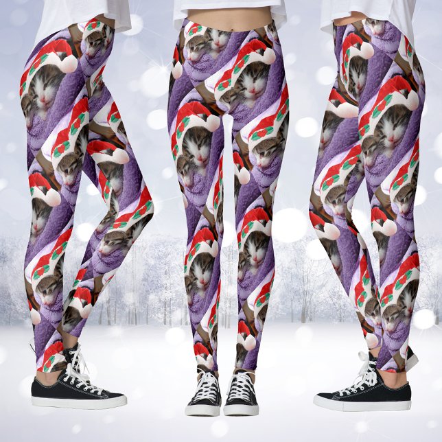 Two Kittens in Santa Hats Merry Christmas Leggings (Two Kittens in Santa Hats Merry Christmas Leggings)