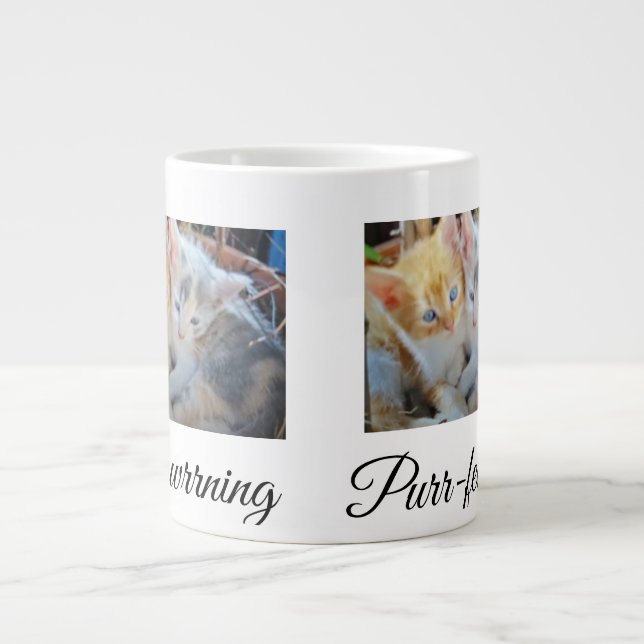 Two Kittens Photo Front, Back Heart Paw,  Large Coffee Mug (Front)