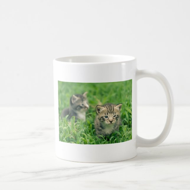 Two kittens playing in the grass coffee mug (Right)