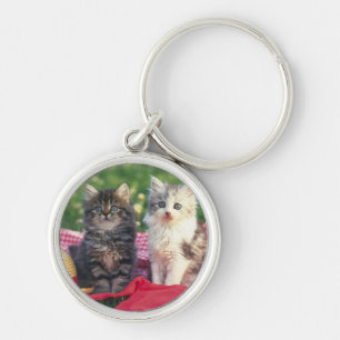 Two Kittens Sitting On A Red-Coloured Blanket Key Ring