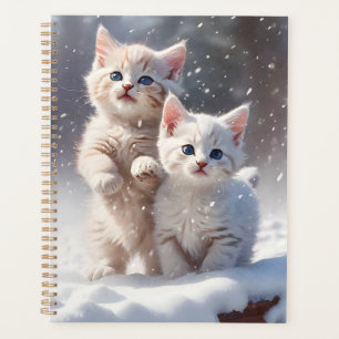 Two Kittens with Blue Eyes Playing in the Snow Planner