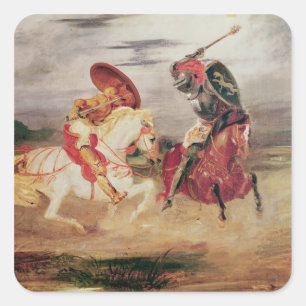 Two Knights Fighting in a Landscape, c.1824 Square Sticker