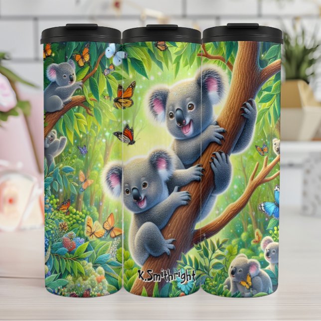 Two Koalas in Butterfly Forest Thermal Tumbler (Creator Uploaded)