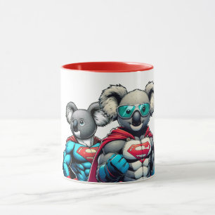 Two koalas in superhero clothing. mug