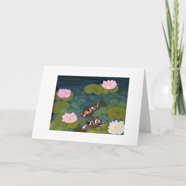 Two Koi Fish and Lotus Flower. Greeting Card. Card (Front)