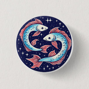 Two Koi Fish Swimming Under Starry Night Sky 3 Cm Round Badge