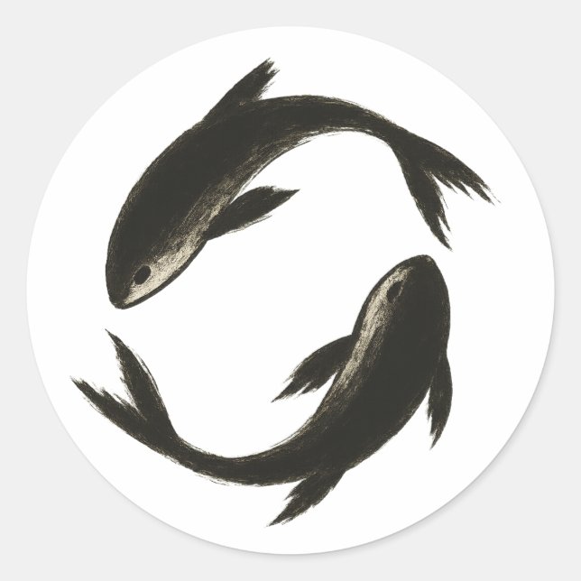 Two Koi – Ink Brush Fish on  Classic Round Sticker (Front)