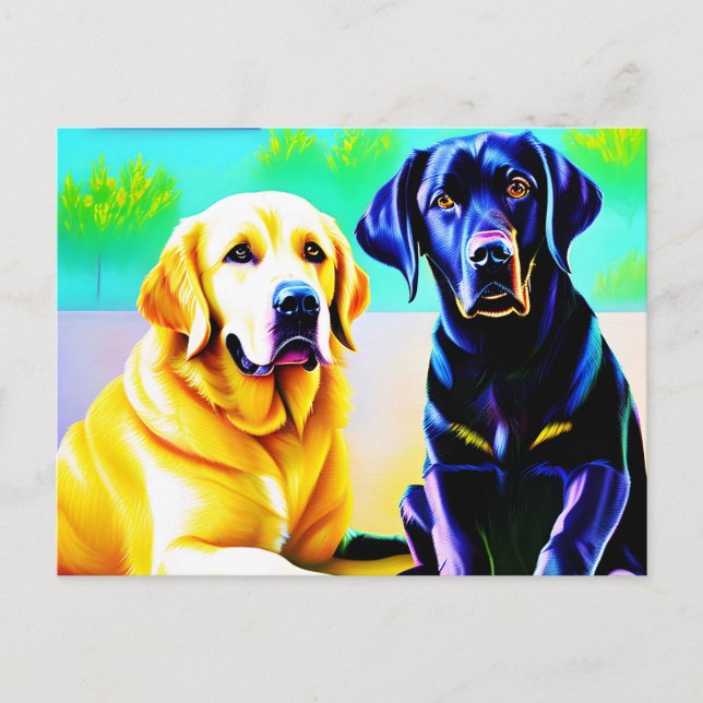 Two labrador dogs on a bench postcard (Front)