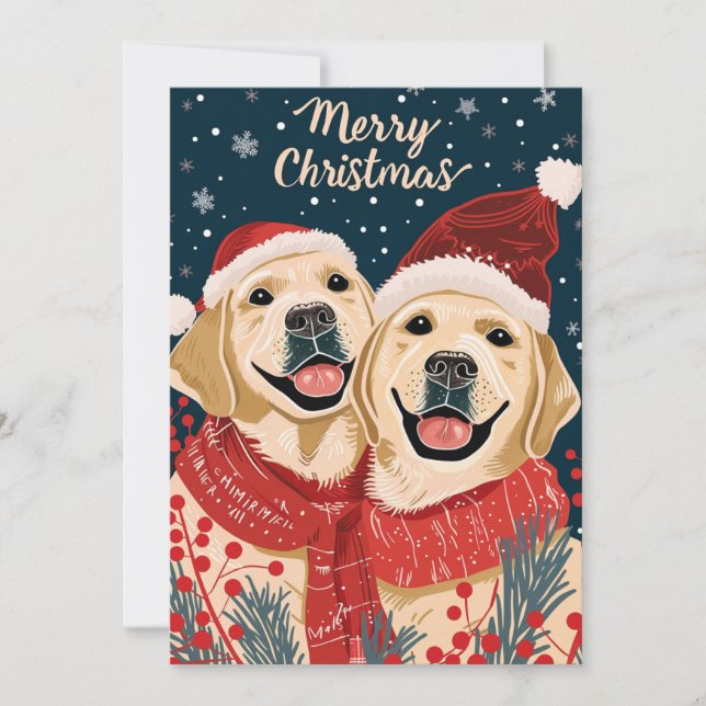 Two Labrador Merry Christmas  Holiday Card (Front)