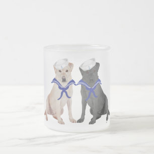 Two  Labrador Retrievers Frosted Glass Coffee Mug